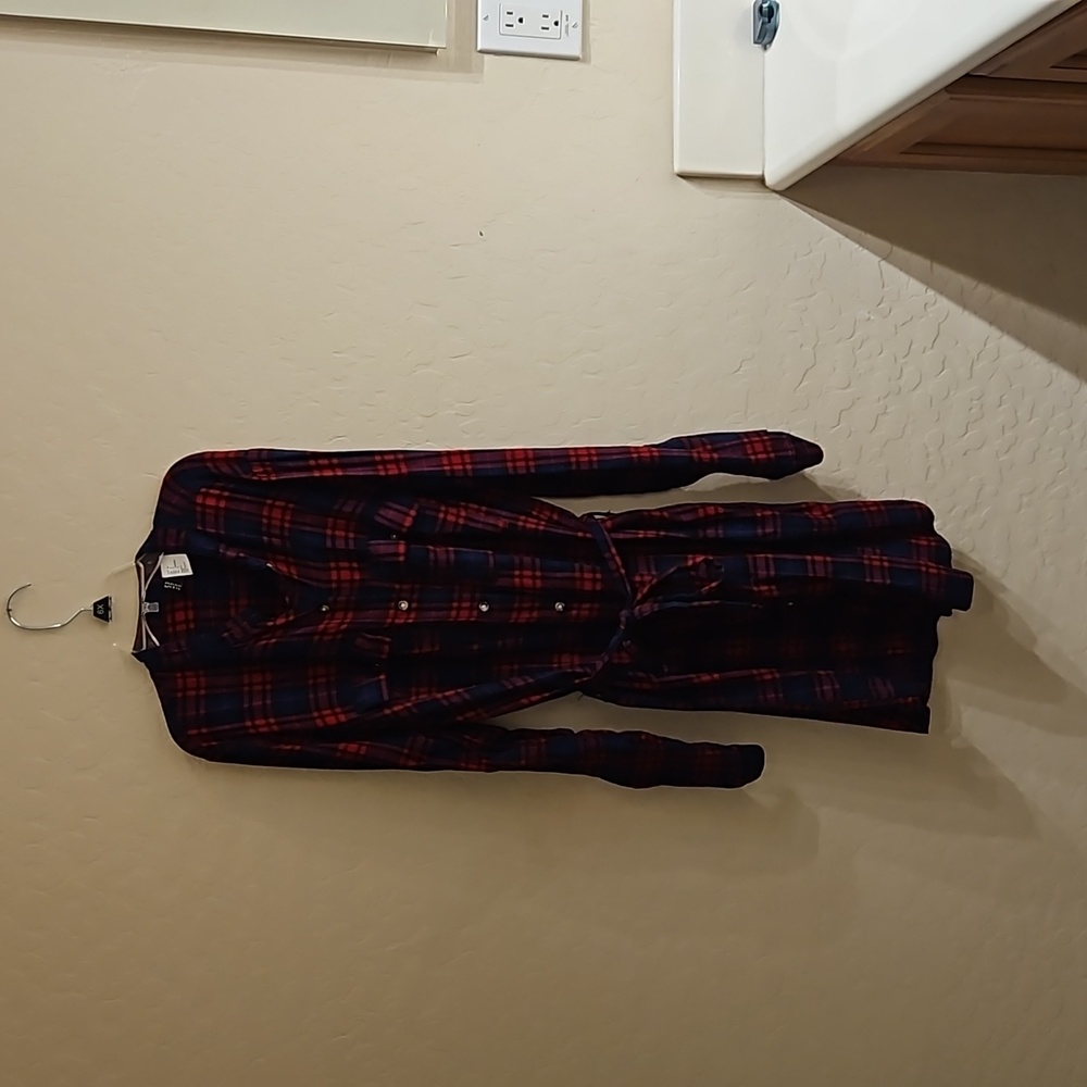 Divided Button Up Flannel Dress